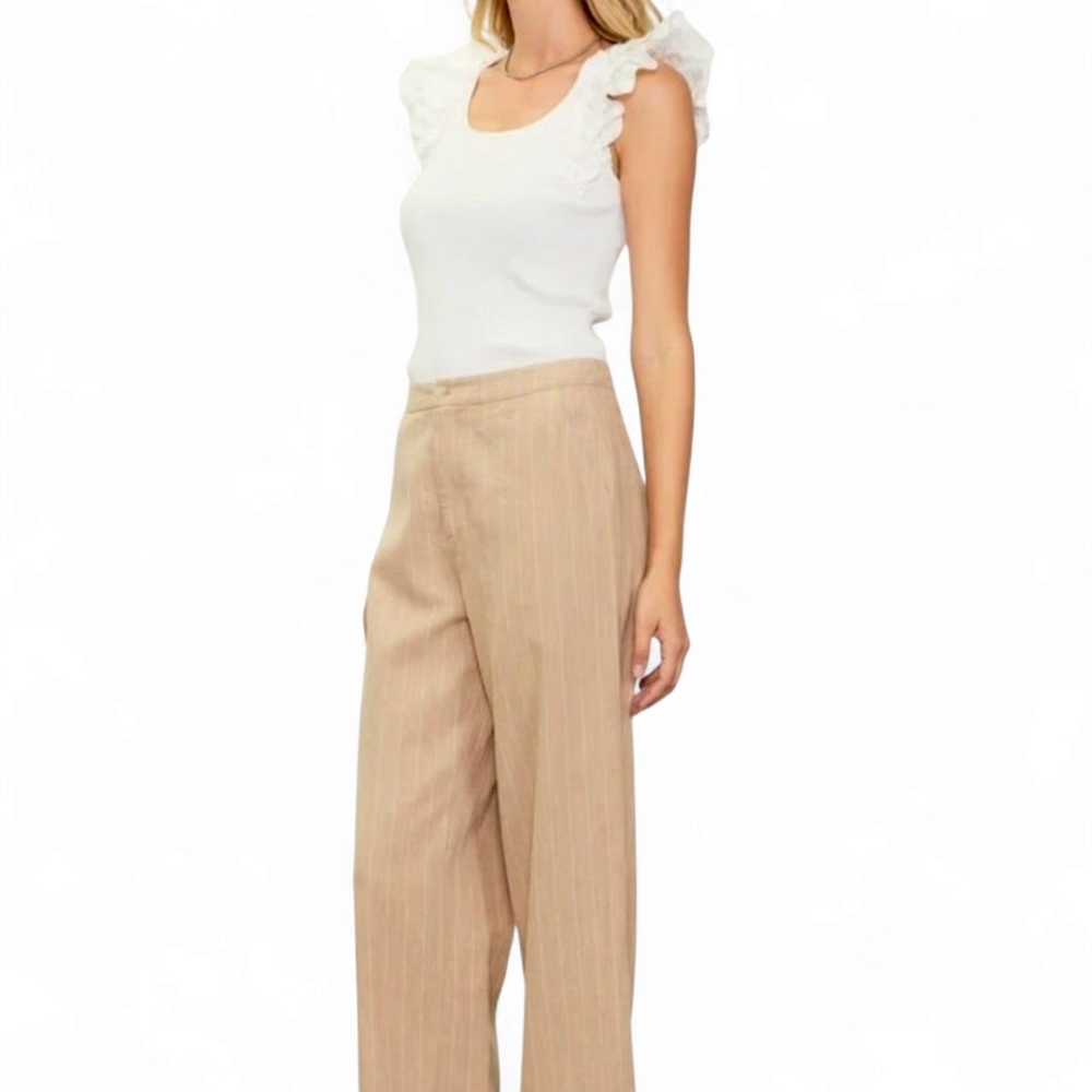 Skies Are Blue XS Beige Linen Blend Pinstripe Pants